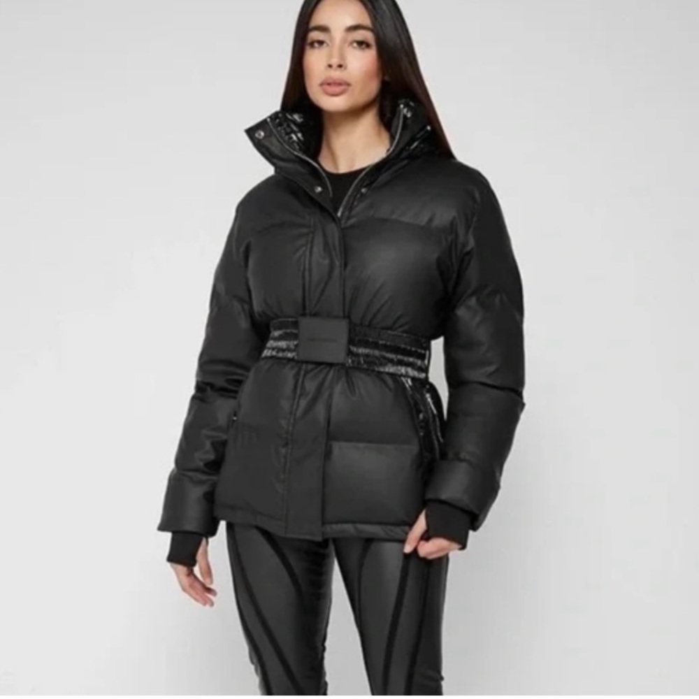 Manier De Voir Matte & High Shine Belted Puffer Jacket NWT